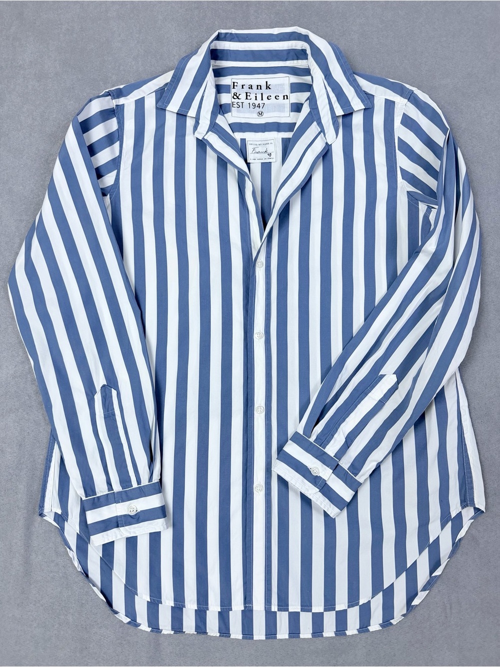 Frank & Eileen Frank Woven Button-Up Shirt Slate Stripe Blue White Size M